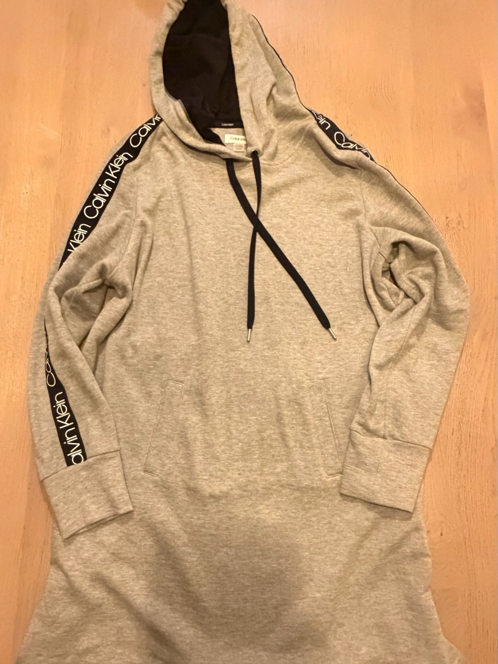 Calvin Klein Gray Hooded Sweatshirt Dress with Black Trim Size XL